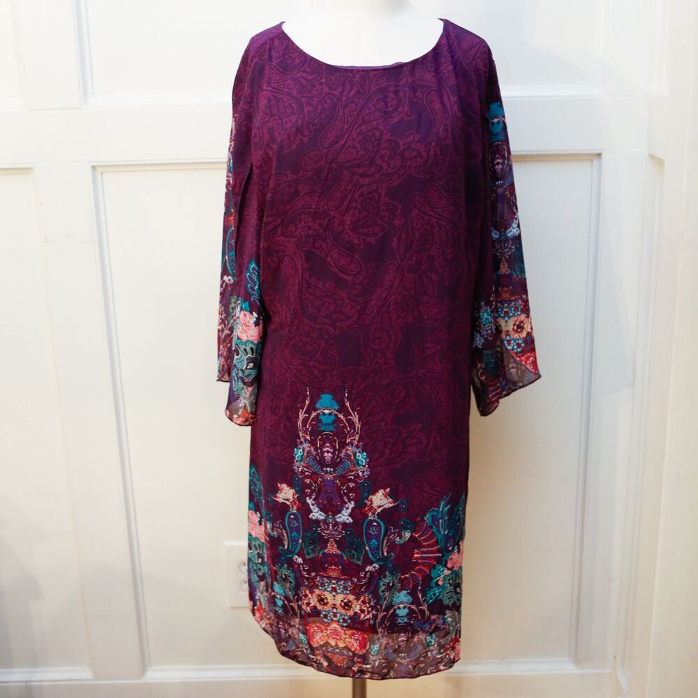 NWT Grace Karin Purple Paisley Print Dress Long Sleeve